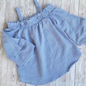 Moa Moa Girl's blouse * off the shoulder * spaghetti straps * blue stripes